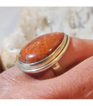 Bague artisanale argent pierre du soleil