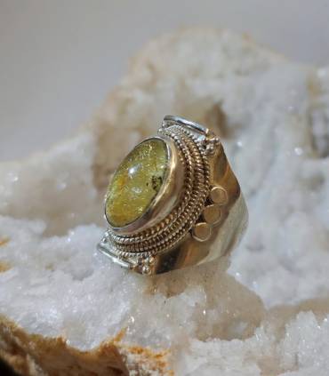 Bague "sunshine" en argent et quartz rutilé doré