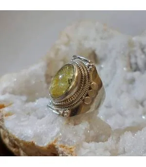 Bague "sunshine" argent et quartz rutilé doré
