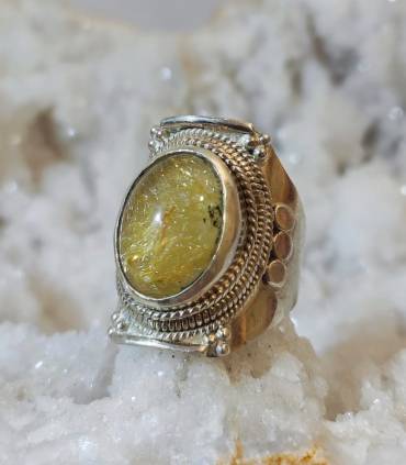 Bague "sunshine" en argent et quartz rutilé doré