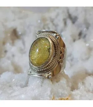 Bague "sunshine" argent et quartz rutilé doré