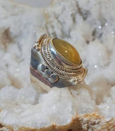 Bague "sunshine" en argent et quartz rutilé doré