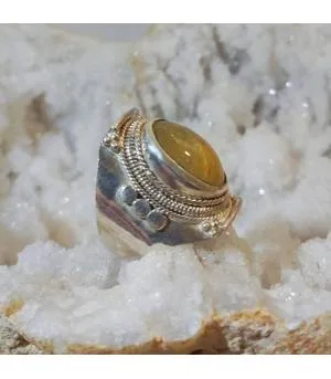 Bague "sunshine" argent et quartz rutilé doré