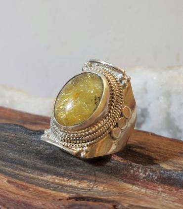 Bague "sunshine" en argent et quartz rutilé doré