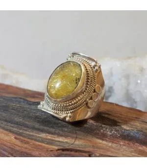 Bague "sunshine" argent et quartz rutilé doré