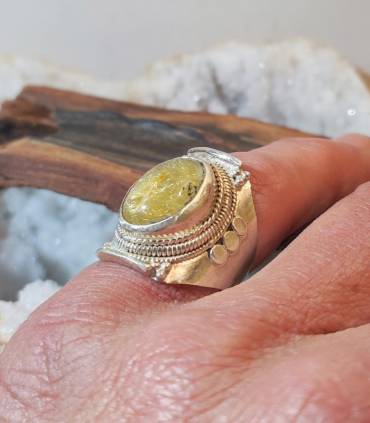 Bague "sunshine" en argent et quartz rutilé doré