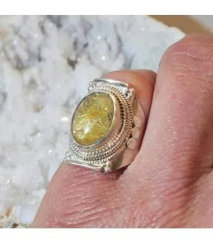 Bague "sunshine" argent et quartz rutilé doré