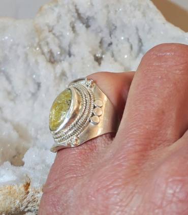 Bague "sunshine" en argent et quartz rutilé doré