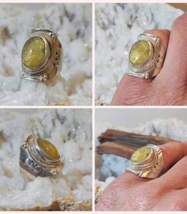 Bague "sunshine" en argent et quartz rutilé doré