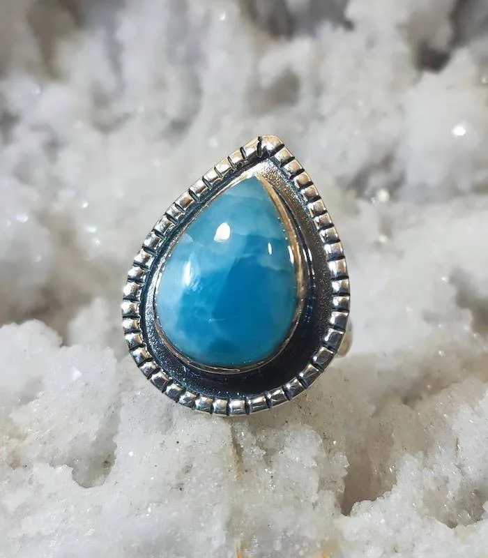 Bague "blue dream" en argent et larimar