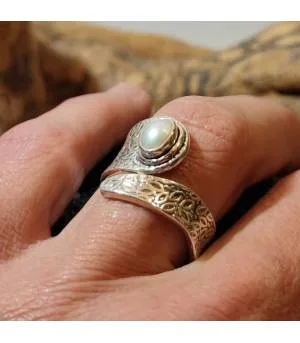 Bague argent ajustable perle d'eau douce
