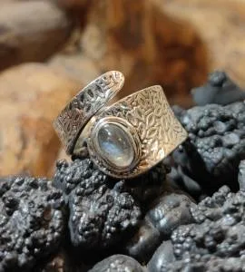 Bague ethnique argent labradorite verte