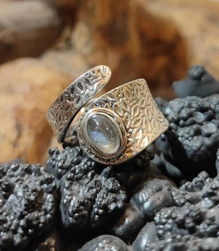 Bague ethnique argent labradorite verte