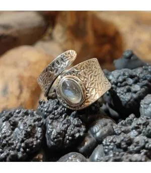 Bague ethnique argent labradorite verte