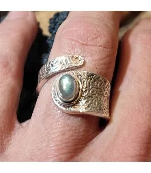 Bague ethnique argent labradorite verte