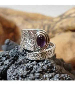 Bague argent ajustable ciselée Améthyste