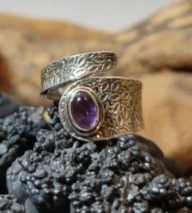 Bague argent ajustable ciselée Améthyste