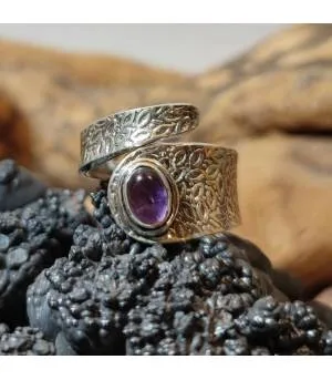 Bague argent ajustable ciselée Améthyste