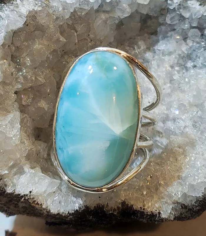 Bague ethnique argent larimar blue sky