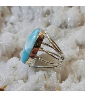 Bague ethnique argent larimar blue sky