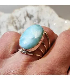 Bague ethnique argent larimar blue sky