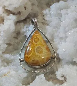Pendentif corail fossilisé argent