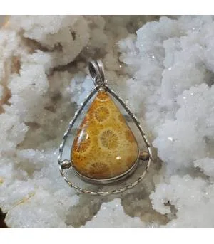 Pendentif corail fossilisé argent