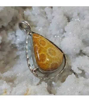 Pendentif corail fossilisé argent