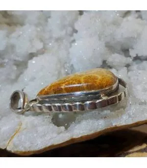 Pendentif corail fossilisé argent