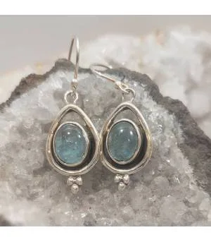 Boucles d'oreilles ethniques argent Aigue marine