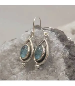 Boucles d'oreilles ethniques argent Aigue marine