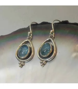 Boucles d'oreilles ethniques argent Aigue marine