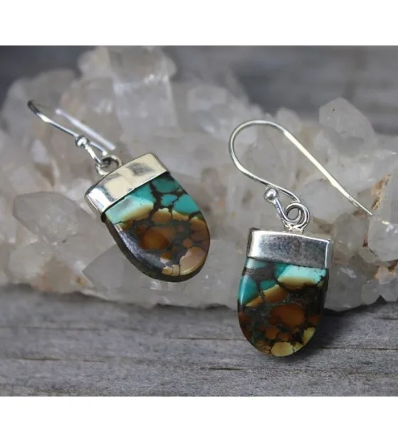 Boucles d'oreilles ethnique bijoux argent pierre naturelle de turquoise tibétaine shantilight Boucles d'oreilles ethnique bijoux argent pierre naturelle de turquoise tibétaine shantilight