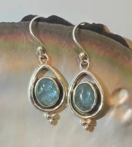 Boucles d'oreilles ethniques argent Aigue marine