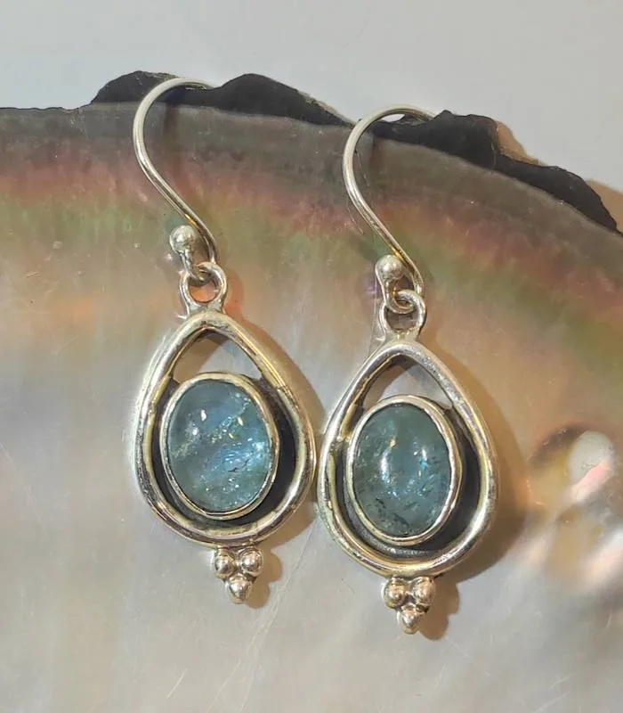 Boucles d'oreilles ethniques argent Aigue marine