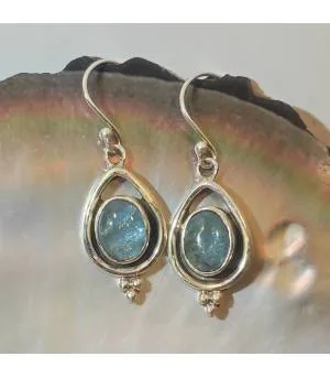 Boucles d'oreilles ethniques argent Aigue marine