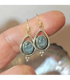 Boucles d'oreilles ethniques argent Aigue marine