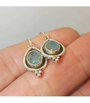 Boucles d'oreilles ethniques argent Aigue marine