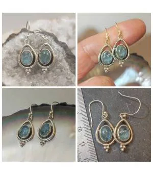 Boucles d'oreilles ethniques argent Aigue marine