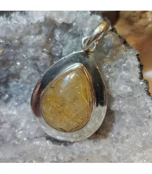 Pendentif artisanal argent quartz rutilé doré