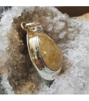Pendentif artisanal argent quartz rutilé doré