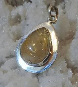 Pendentif artisanal argent quartz rutilé doré