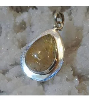 Pendentif artisanal argent quartz rutilé doré