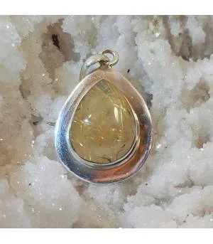 Pendentif artisanal argent quartz rutilé doré