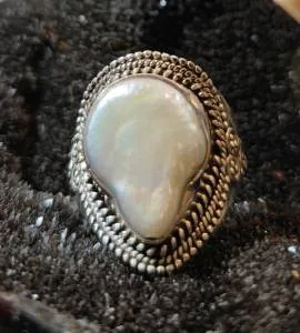Bague argent tribale nacre naturelle