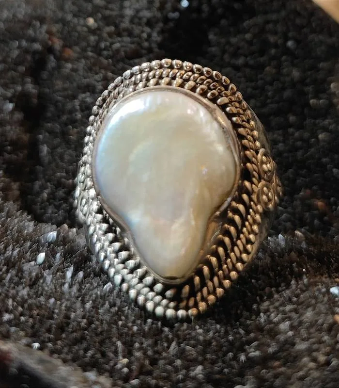 Bague argent tribale nacre naturelle