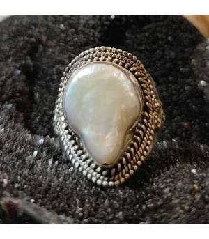 Bague argent tribale nacre naturelle