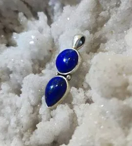 Pendentif artisanal ethnique argent et lapis lazuli