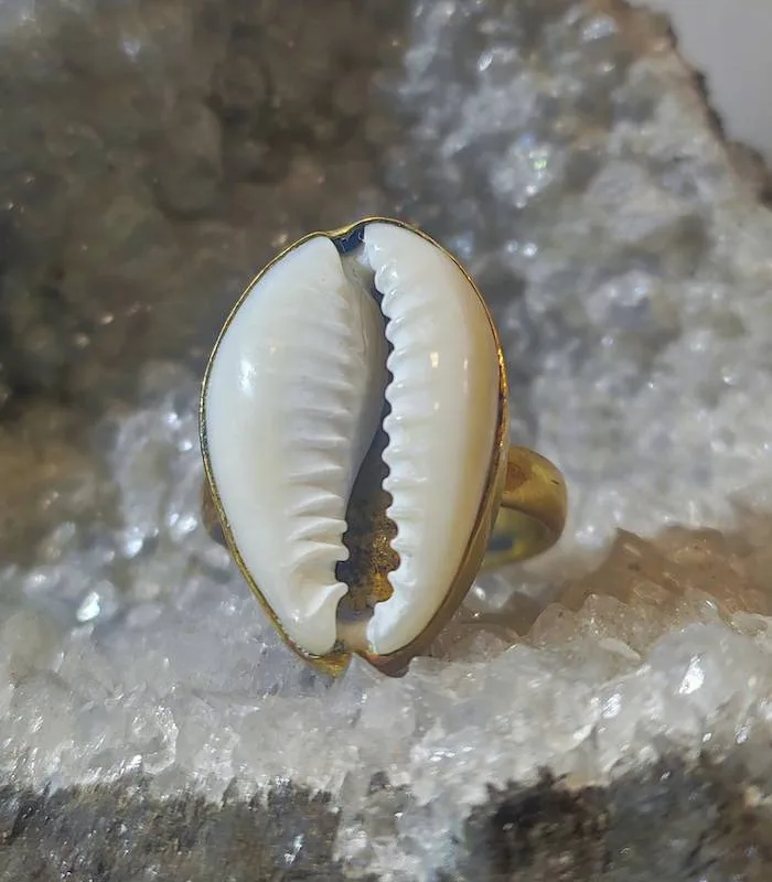 Bague ethnique laiton coquillage cauri