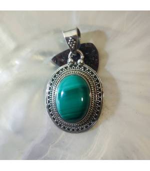 Pendentif indien argent pierre malachite